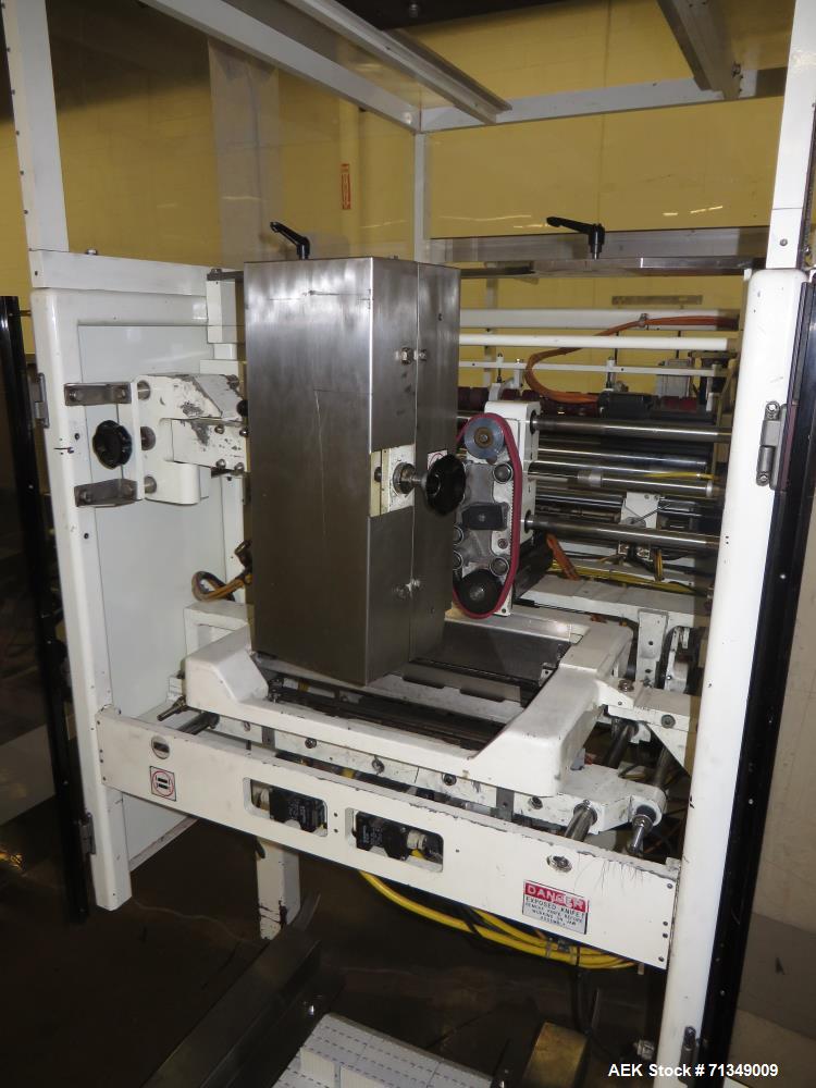 Used Hayssen Ultima Ultra 13-19HR Vertical form fill and seal packaging system. Complete line includes with Ishida 14 head  dimpled/embossed bucket scale and mild steel platform, Allen Bradley SLC 5/...