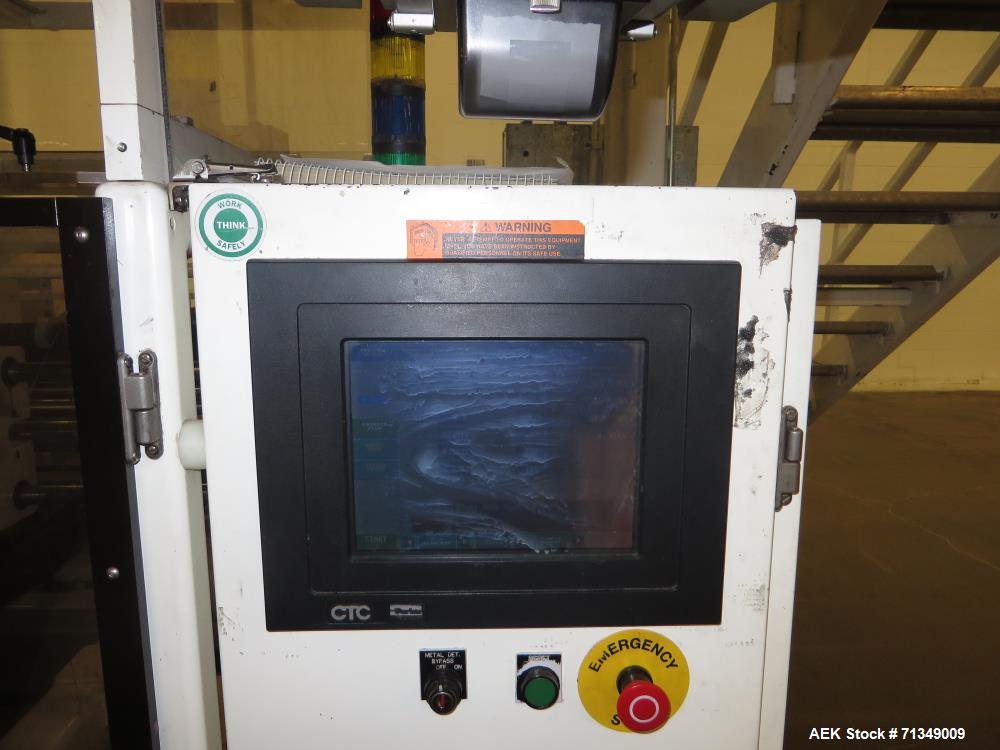 Used Hayssen Ultima Ultra 13-19HR Vertical form fill and seal packaging system. Complete line includes with Ishida 14 head  dimpled/embossed bucket scale and mild steel platform, Allen Bradley SLC 5/...