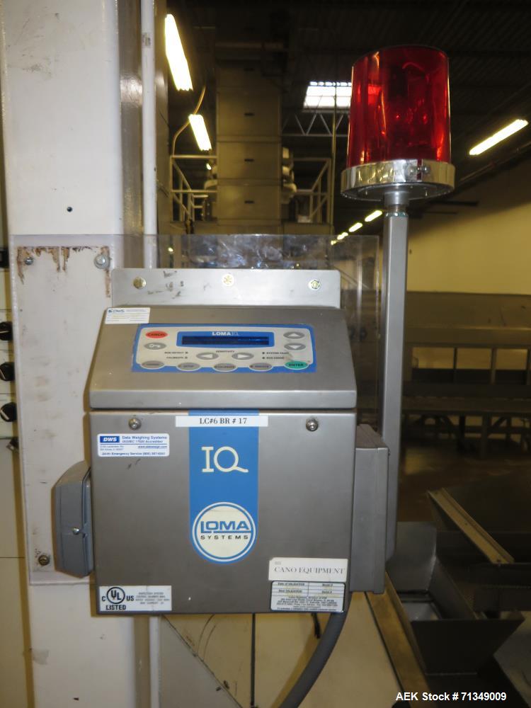 Used Hayssen Ultima Ultra 13-19HR Vertical form fill and seal packaging system. Complete line includes with Ishida 14 head  dimpled/embossed bucket scale and mild steel platform, Allen Bradley SLC 5/...