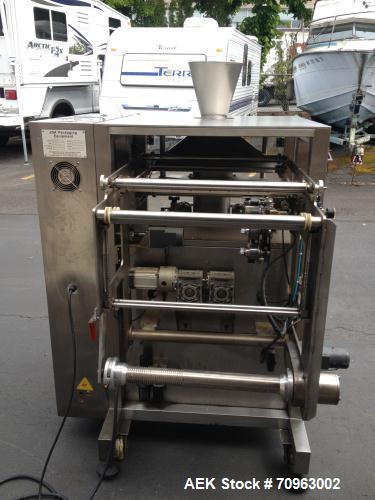 Used JDA Packaging Equipment Vertical Form, Fill and Seal Machine, Model 2100.  Seal up to 18" vertical and up to 22" roll of film.  Speeds 50-60 per minute.  Mounted on a stainless steel frame on ca...