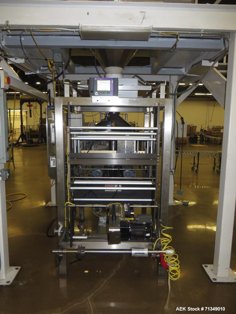 Used Matrix Packaging  Model  201318R  Vertical form fill and seal packaging system. Complete line includes Yamato Adw-714sv scale  dimpled/embossed bucket scale and  Allen-Bradley Micrologix 1500 an...