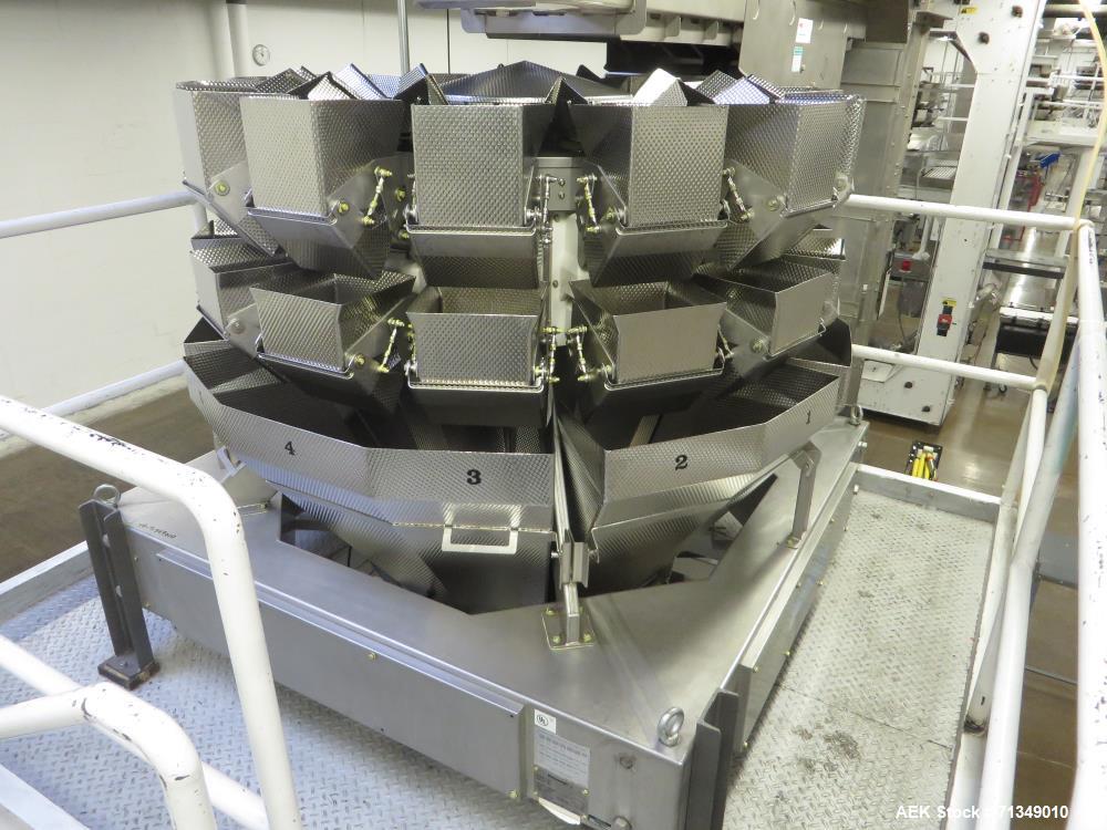 Used Matrix Packaging  Model  201318R  Vertical form fill and seal packaging system. Complete line includes Yamato Adw-714sv scale  dimpled/embossed bucket scale and  Allen-Bradley Micrologix 1500 an...