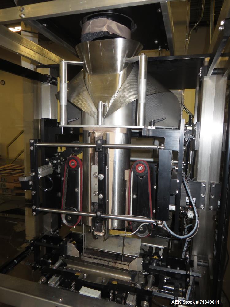 Used Matrix Packaging  Model  Elete DS13  Vertical form fill and seal packaging system. Complete line includes Yamato Adw-714sv  scale  dimpled/embossed bucket scale and Allen-Bradley Micrologix 1500...