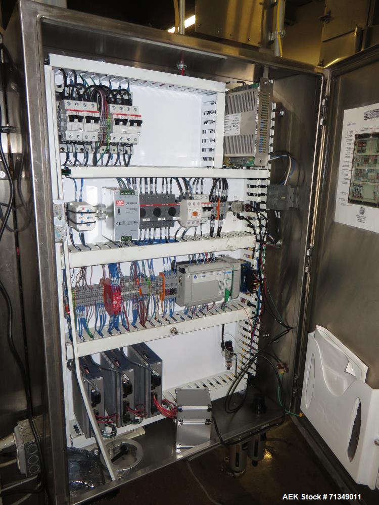 Used Matrix Packaging  Model  Elete DS13  Vertical form fill and seal packaging system. Complete line includes Yamato Adw-714sv  scale  dimpled/embossed bucket scale and Allen-Bradley Micrologix 1500...