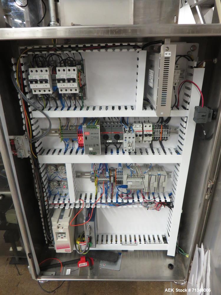 Used Matrix Mercury Model  2840R Vertical form fill and seal packaging system. Complete line includes with Yamato Zigma Series 10 head  dimpled/embossed bucket scale , Has mild steel platform, hot st...