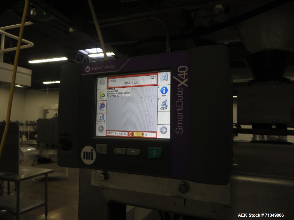 Used Matrix Mercury Model  2840R Vertical form fill and seal packaging system. Complete line includes with Yamato Zigma Series 10 head  dimpled/embossed bucket scale , Has mild steel platform, hot st...