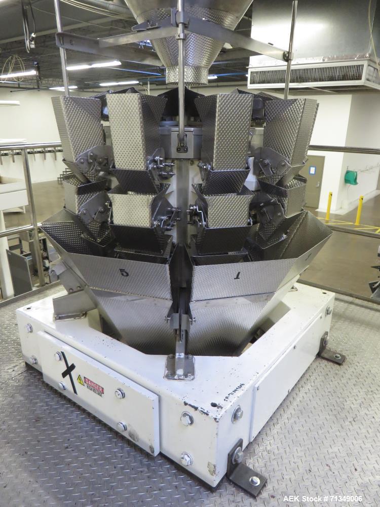Used Matrix Mercury Model  2840R Vertical form fill and seal packaging system. Complete line includes with Yamato Zigma Series 10 head  dimpled/embossed bucket scale , Has mild steel platform, hot st...