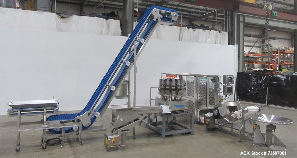 Matrix Packaging Morpheus MVC-300 Continuous Motion Washdown Bagger with Yamato 14-Head Dimpled Bucket Scale, Infeed & Turntable