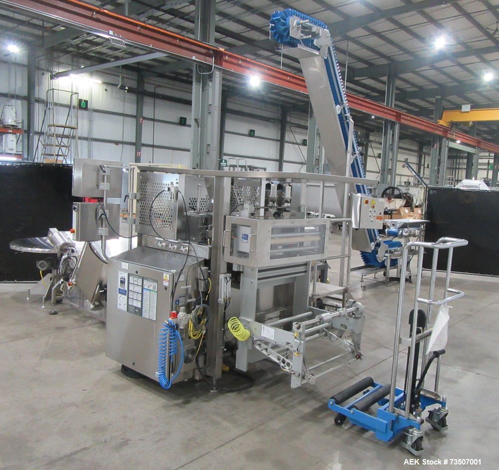 Matrix Packaging Morpheus MVC-300 Continuous Motion Washdown Bagger with Yamato 14-Head Dimpled Bucket Scale, Infeed & Turntable