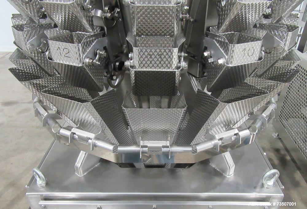 Matrix Packaging Morpheus MVC-300 Continuous Motion Washdown Bagger with Yamato 14-Head Dimpled Bucket Scale, Infeed & Turntable