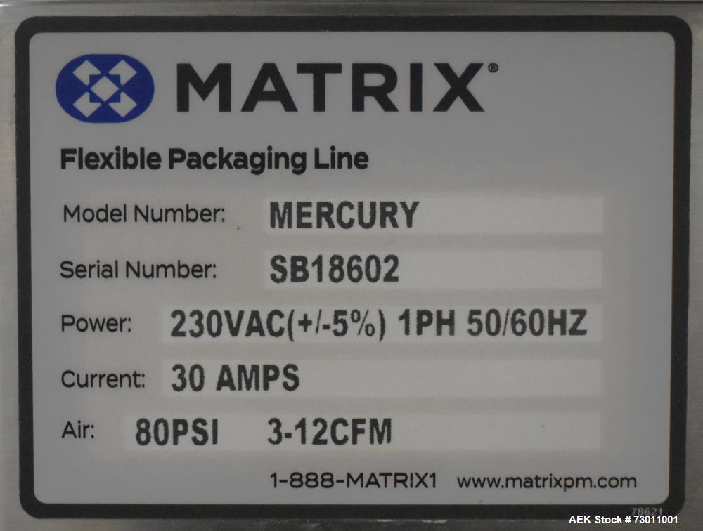 Used Matrix Mercury Vertical Form Fill Seal (VFFS) Packaging System – Complete Line