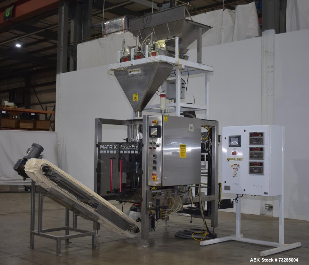 Buy a used Matrix Pro Series 20135R vertical form fill seal machine. High-speed packaging for dry goods. Includes scale. Contact us today!
