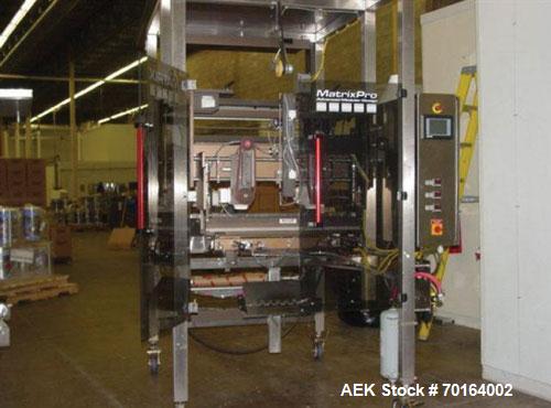 Used Matrix Pro Model 2011318WP Vertical Form Fill Seal Machine capable of speeds up to 120 bags per minute. Washdown system complete with Yamato 514SW dimpled bucket scale, Deamco bucket elevator, M...