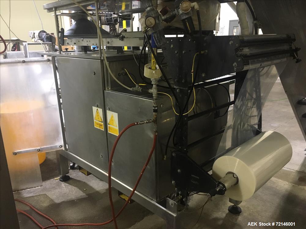 Used Hayssen Sandiacre Novus 350 Vertical Form Fill Seal with Ishida Scale. Continuous motion bagger capable of speeds up to 220 bags per minute. Has a bag size range: 60mm - 350mm (width0 x 60mm - i...