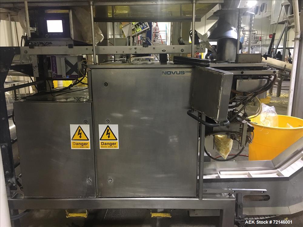Used Hayssen Sandiacre Novus 350 Vertical Form Fill Seal with Ishida Scale. Continuous motion bagger capable of speeds up to 220 bags per minute. Has a bag size range: 60mm - 350mm (width0 x 60mm - i...