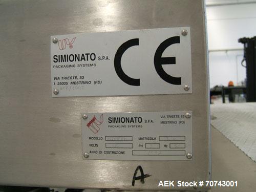 Used Simionato Packaging Line comprisin of one multihead weigher,  one platform, one VFFS machine.  Including one forming tube for pillow bags with 4.72" (120 mm) width or block bottom 2.95" x 1.58" ...