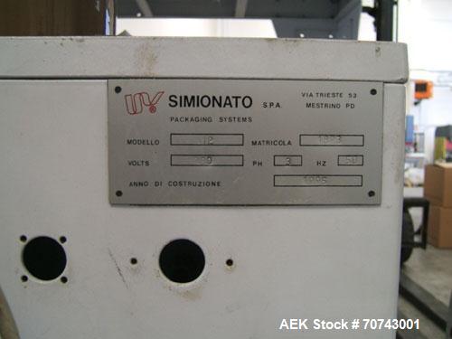 Used Simionato Packaging Line comprisin of one multihead weigher,  one platform, one VFFS machine.  Including one forming tube for pillow bags with 4.72" (120 mm) width or block bottom 2.95" x 1.58" ...