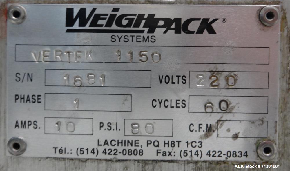 Used WeighPack Systems Model Vertek 1150 Vertical Form Fill and Seal Machine