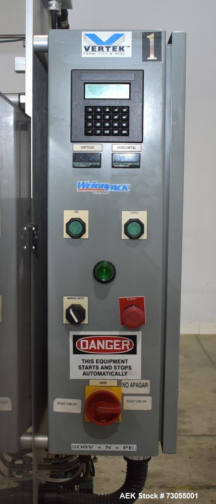 Used- WeighPack Systems Model Vertek 1150 Vertical Form and Fill Machine with 10 Head RadPAk Moderl RW10-C Combination Scale...