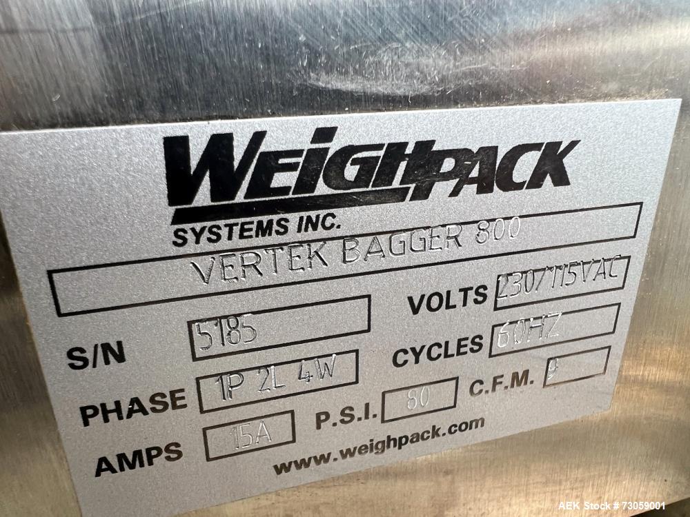 Weighpack Systems Model Vertek 800 Vertical Form Fill Seal Bagger