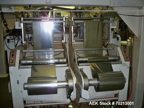 Used Woodman Gemini Twin Tube Vertical Form Fill Seal Machine. Has a bag size range: 2.5" to 9" wide or 63.5mm to 229mm, length 3" to 22" or 76mm to 559mm. Includes Woodman Commander 16 head scale (*...