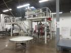 Used Bosch Model SVE2510 Vertical form fill and seal packaging system with Allen-Bradley Control Logix 5555 controls, 14 head Yamato model ADW 414SD dimpled/embossed bucket scale on mild steel platfo...
