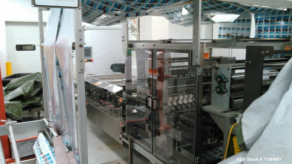 Used Circle Packaging Single Fold Horizonal Towelette Form, Fill and Seal Machine; Model H22S. Product flow from right to left while facing the seal head. Unfolded dimensions 7.5" wide x 6.5" long. F...