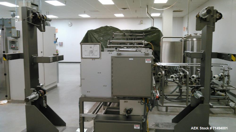Used Circle Packaging Single Fold Horizonal Towelette Form, Fill and Seal Machine; Model H22S. Product flow from right to left while facing the seal head. Unfolded dimensions 7.5" wide x 6.5" long. F...