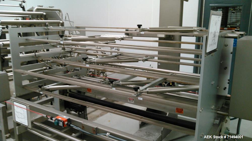 Used Circle Packaging Single Fold Horizonal Towelette Form, Fill and Seal Machine; Model H22S. Product flow from right to left while facing the seal head. Unfolded dimensions 7.5" wide x 6.5" long. F...