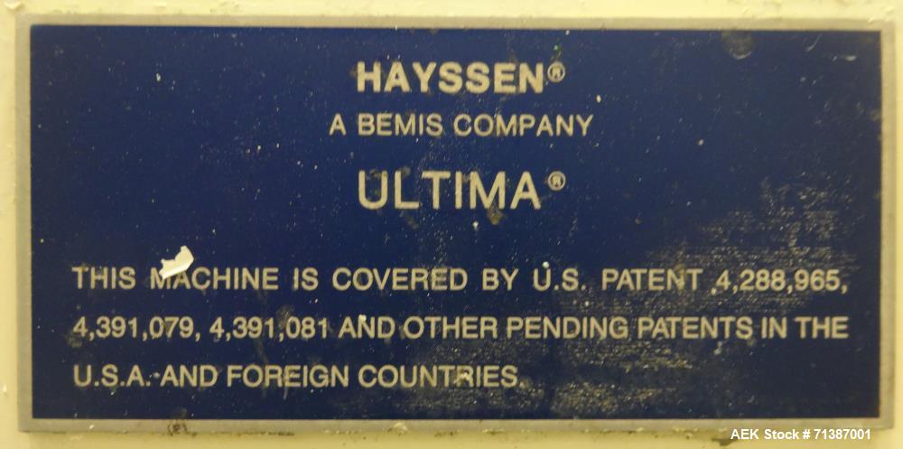 Used- Hayssen Ultima Model 95-16 HR Vertical Form Fill Seal Machine