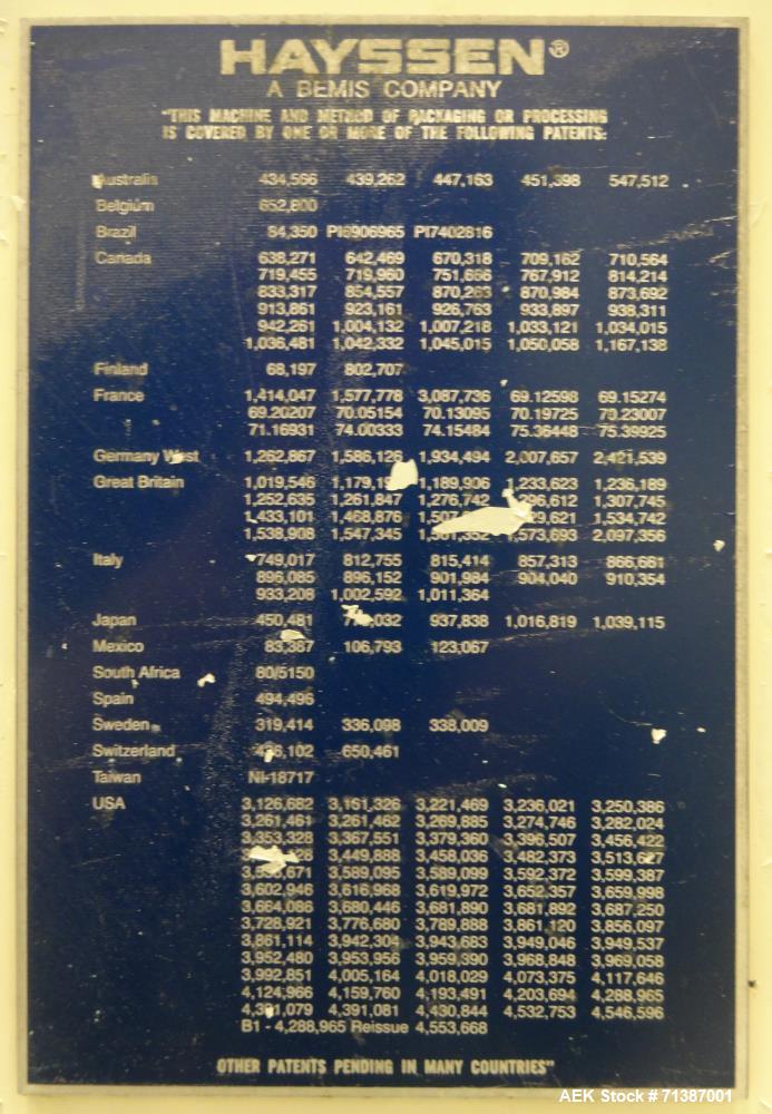 Used- Hayssen Ultima Model 95-16 HR Vertical Form Fill Seal Machine