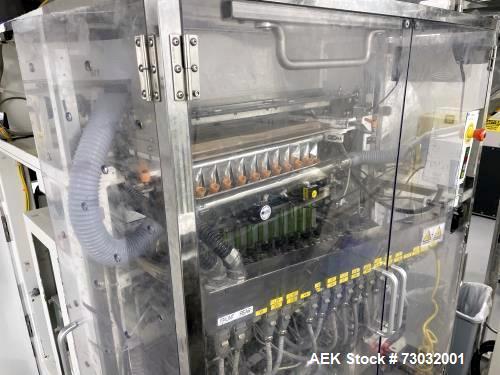 Used Sanko Model FC-1000 Stick Pack Vertical Form Fill Seal machine with Volumetric Feeder. Capable of speeds from 20 - 100 Cycles per minute per lane. Currently set up with 11 lanes on 23mm stick pa...