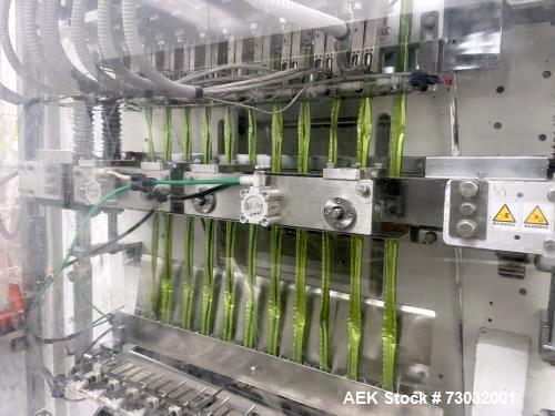 Used Sanko Model FC-1000 Stick Pack Vertical Form Fill Seal machine with Volumetric Feeder. Capable of speeds from 20 - 100 Cycles per minute per lane. Currently set up with 11 lanes on 23mm stick pa...