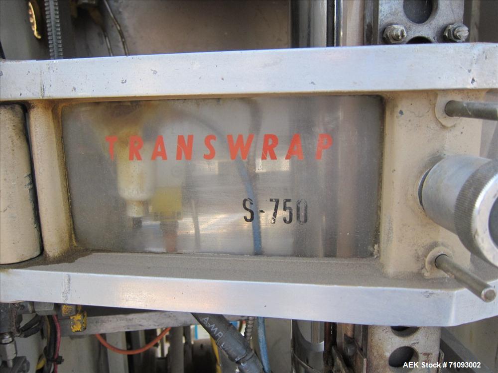 Used Transwrap Model S-750 Vertical Form Fill and Seal Machine. Includes top-mounted volumetric feeder. Has a 24" web width, a 4-1/2" (diameter) tube. Includes (3) forming tubes. (OAD: 61"L X 55"W X ...