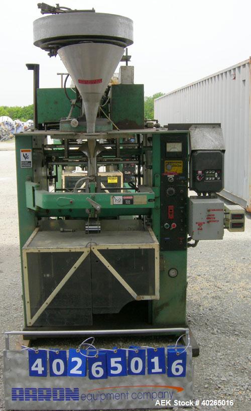 Used Triangle Package Machinery Single Tube Volumetric Vertical Form Fill and Seal Machine, model L5C. Capable of speeds up to 60 bpm. Bag size range: width 3" to 9", length 3" to 14". Has 10" wide s...