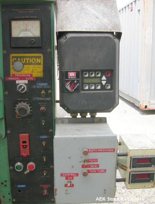 Used Triangle Package Machinery Single Tube Volumetric Vertical Form Fill and Seal Machine, model L5C. Capable of speeds up to 60 bpm. Bag size range: width 3" to 9", length 3" to 14". Has 10" wide s...
