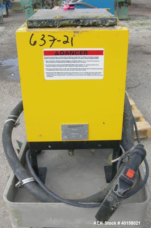 Used Astro Packaging hot melt adhesive unit, model D2-15. Approximate capacity 15 pounds of adhesive. Heating time 30-45 minutes, melt rate 15 pounds an hour. 1/50/60/120 volt, 20 amp. Includes dispe...