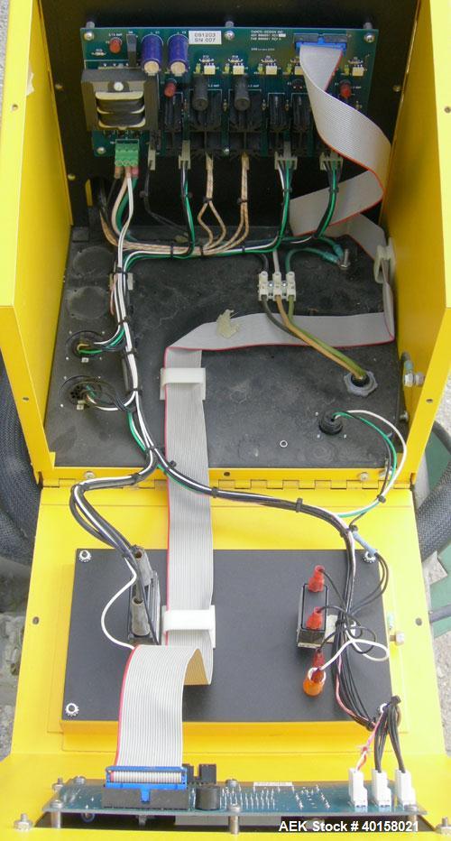 Used Astro Packaging hot melt adhesive unit, model D2-15. Approximate capacity 15 pounds of adhesive. Heating time 30-45 minutes, melt rate 15 pounds an hour. 1/50/60/120 volt, 20 amp. Includes dispe...