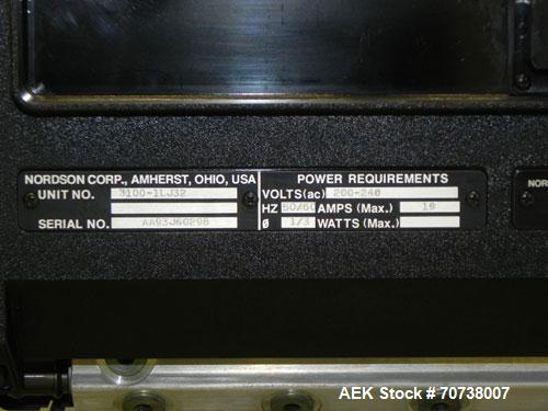 Used Nordson Series 3100 Hot Melt Glue System. System is complete with (1) Nordson PC40 pattern controller, (1) Nordson PS40 power supply, and (1) Nordson electric gun driver. Glue unit also has (1) ...