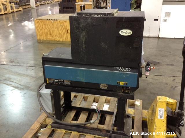 Used Nordson 3700 Hot Melt Glue Unit, 50/60 hz, 27 amp, maximum 1/3 watts. Maximum temperature range 450 deg F.