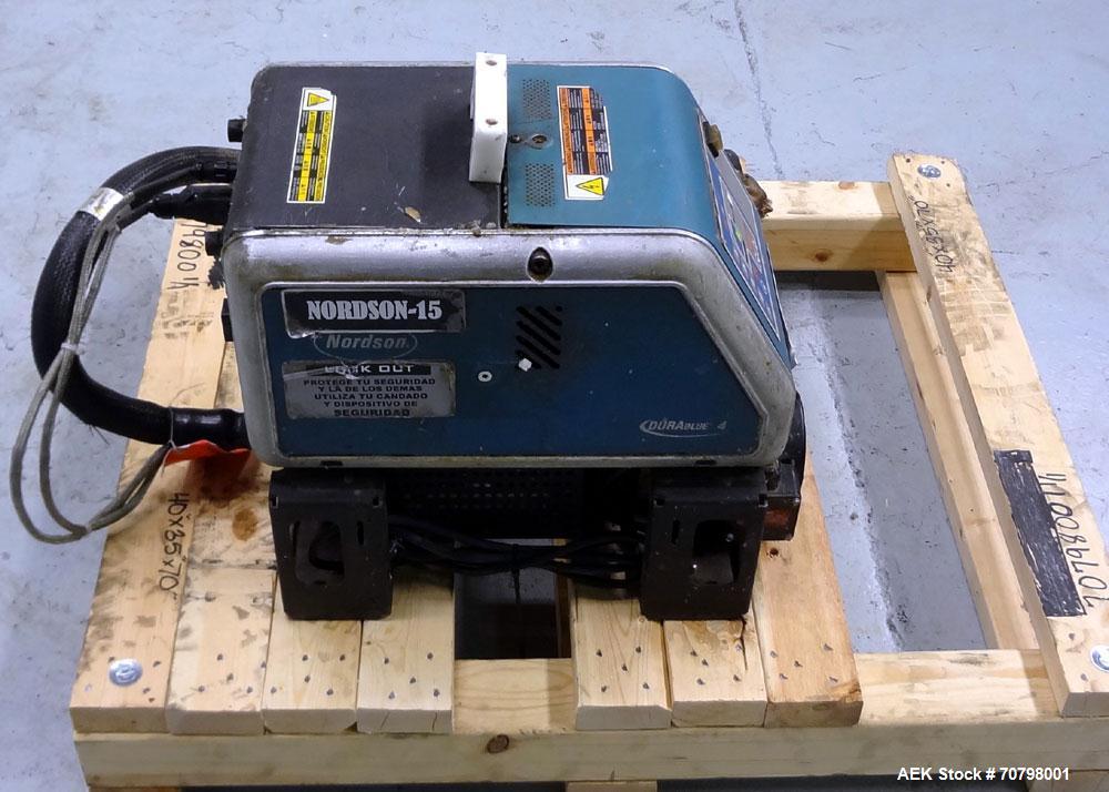 Used Nordson Model Durablue 4 Hot Melt Glue Unit. Has a 4-liter glue tank capacity. Has an output rating of up to 13.9lbs per hour with a melt rate of 10.3lbs per hour. Currently set up with (1) hose...