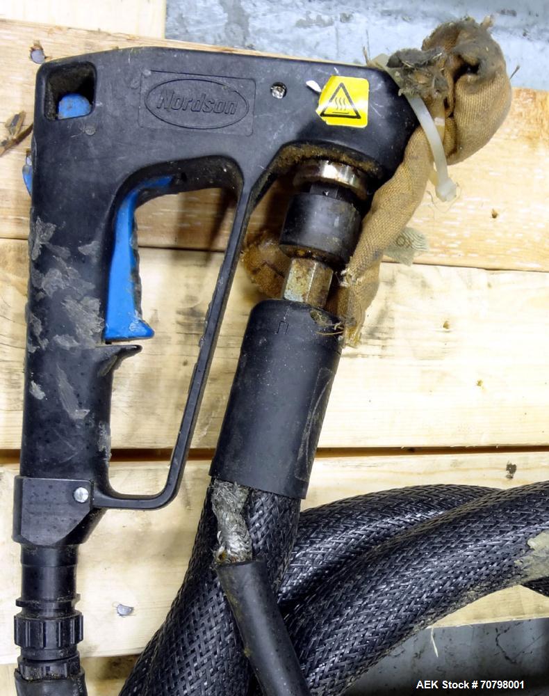 Used Nordson Model Durablue 4 Hot Melt Glue Unit. Has a 4-liter glue tank capacity. Has an output rating of up to 13.9lbs per hour with a melt rate of 10.3lbs per hour. Currently set up with (1) hose...