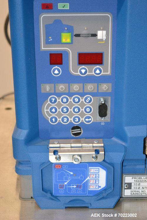 Used Nordson Hot Melt Adhesive Applicator System, Model Problue 10. Volume 10 liter, hmelt rate per hour 24 pound, throughput per hour 27.3 pound. Includes a PS40 Nordson power supply, and an Eclipse...