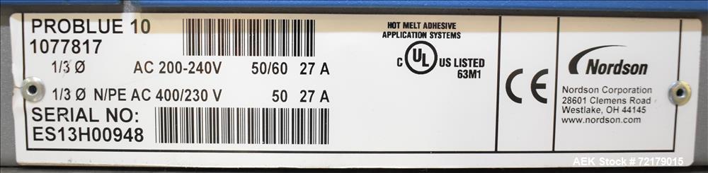 Used Nordson Hot Melt Glue Unit, Model ProBlue10