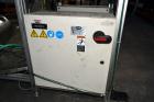 Used PVA (Halfmoon NY) Glue Applicator, serial #C1055, with cooling section. Features twin Rexroth 2” table top chain conveyors which introduce bottle to glue nozzles, then manual “shell/cap” placing...