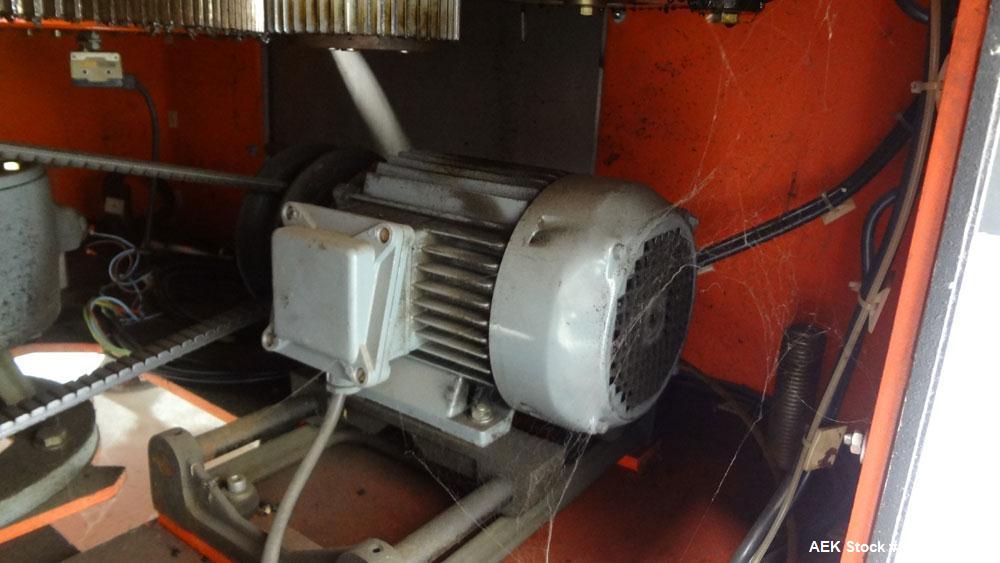 Used Cavagnino & Gatti front back and neck glue labeler. Capable of speeds from 3000 to 8000 bottles per hour. Gluer and Labeler, Series CG84, Model CG84C2/R/7SF C4441, Yr. 1987