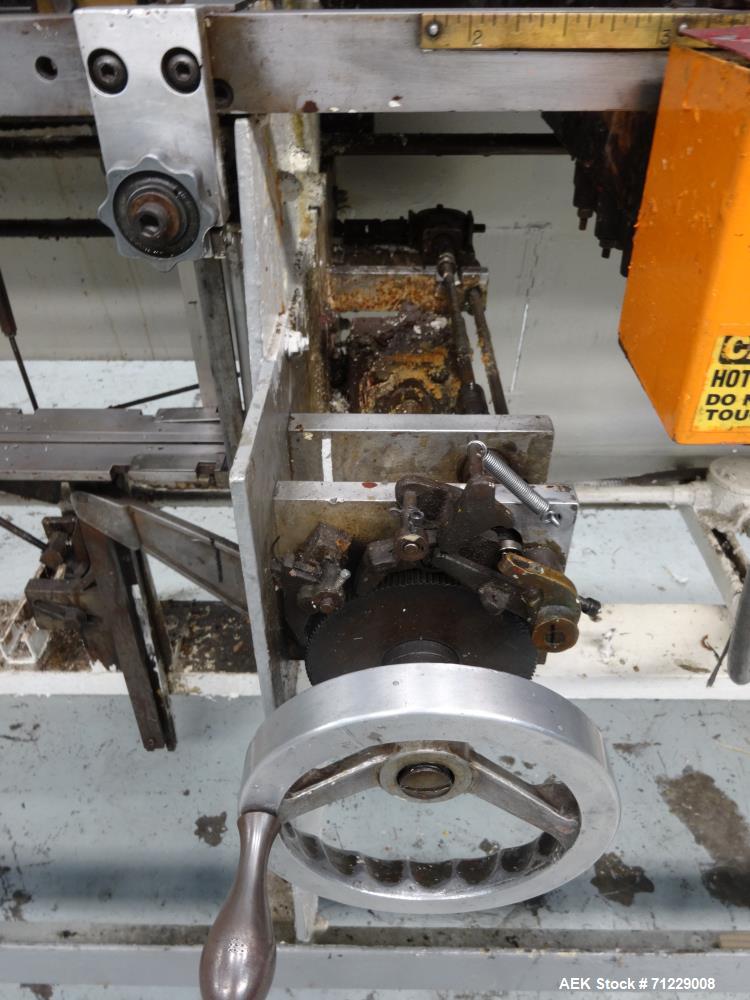Used Mateer-Burt Model AU-611-B Horizontal Roll Through Wraparound Glue Labeler