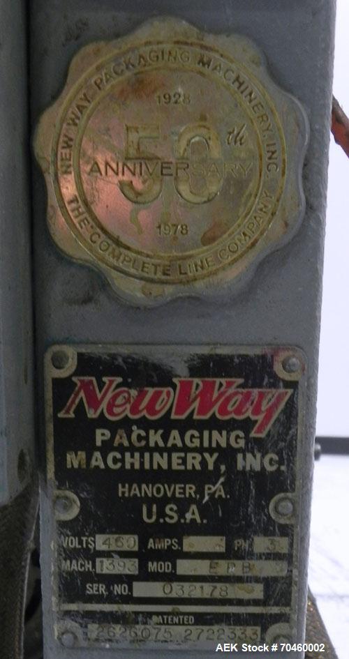 Used NewWay Model EPB Roll Through Glue Wraparound Labeler. Capable of speeds up to 500 cpm. The EP is designed to handle cans with or without ears. Will label metal cans, jars, plastic bottles or co...