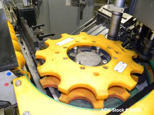 Used Krones Canmatic Rotary Hot Glue Wraparound Labeler. 18 hd Capable of running up to 600 cpm. Container size range: 50-110mm diameter, 50-250mm or 150-350mm height. 18 head unit set on 126mm pitch...
