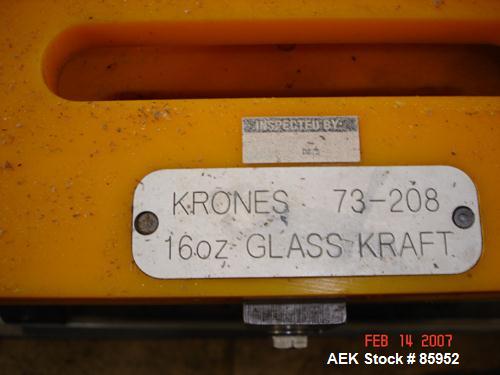 Used Krones Canmatic Rotary Hot Glue Wraparound Labeler. 18 hd Capable of running up to 600 cpm. Container size range: 50-110mm diameter, 50-250mm or 150-350mm height. 18 head unit set on 126mm pitch...